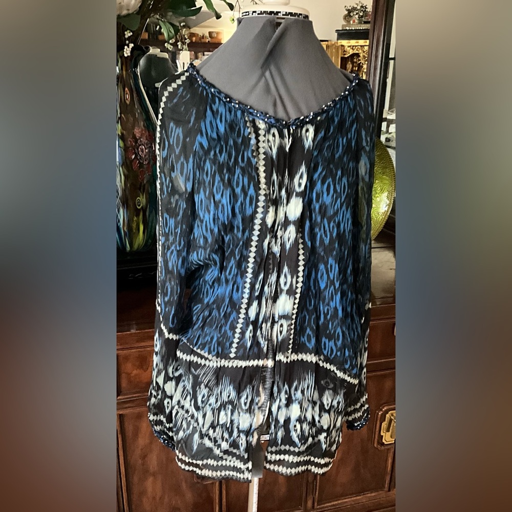 Sheer Blue & Black Printed Tunic Top